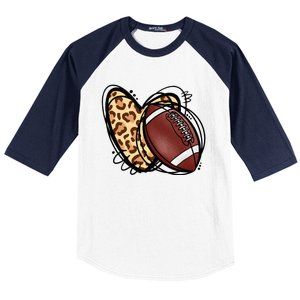 Leopard Football Love Heart Football Lover Football Season Baseball Sleeve Shirt