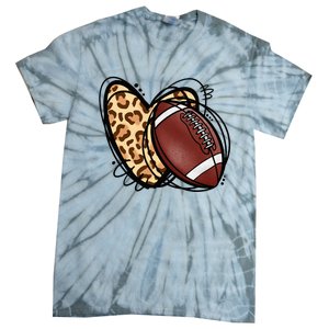 Leopard Football Love Heart Football Lover Football Season Tie-Dye T-Shirt