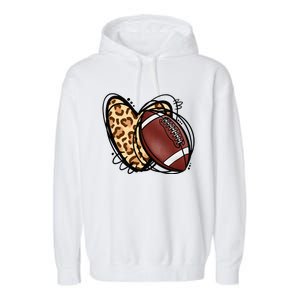 Leopard Football Love Heart Football Lover Football Season Garment-Dyed Fleece Hoodie