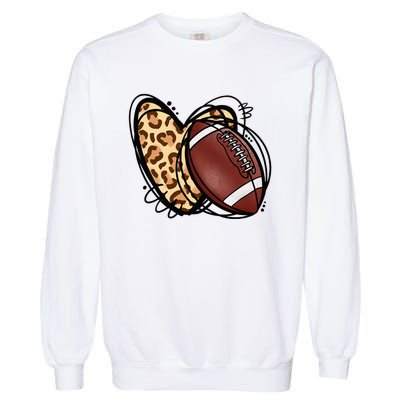 Leopard Football Love Heart Football Lover Football Season Garment-Dyed Sweatshirt