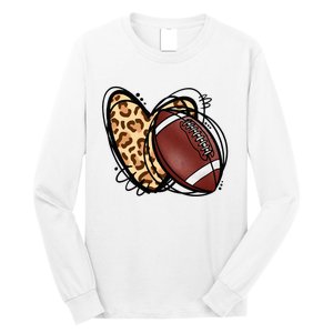 Leopard Football Love Heart Football Lover Football Season Long Sleeve Shirt