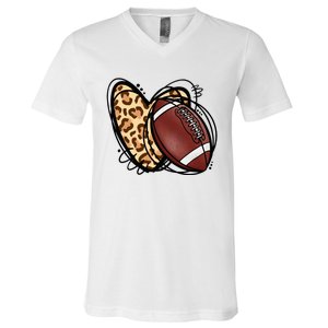 Leopard Football Love Heart Football Lover Football Season V-Neck T-Shirt