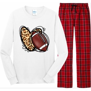 Leopard Football Love Heart Football Lover Football Season Long Sleeve Pajama Set