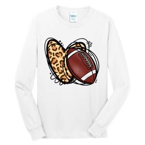 Leopard Football Love Heart Football Lover Football Season Tall Long Sleeve T-Shirt