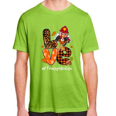 Love Firefighter Leopard Turkey Fall Thanksgiving Adult ChromaSoft Performance T-Shirt