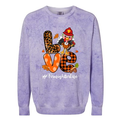 Love Firefighter Leopard Turkey Fall Thanksgiving Colorblast Crewneck Sweatshirt