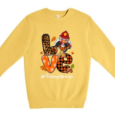 Love Firefighter Leopard Turkey Fall Thanksgiving Premium Crewneck Sweatshirt