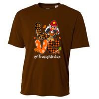 Love Firefighter Leopard Turkey Fall Thanksgiving Cooling Performance Crew T-Shirt