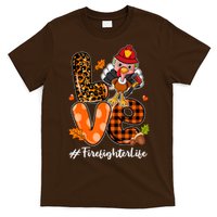 Love Firefighter Leopard Turkey Fall Thanksgiving T-Shirt