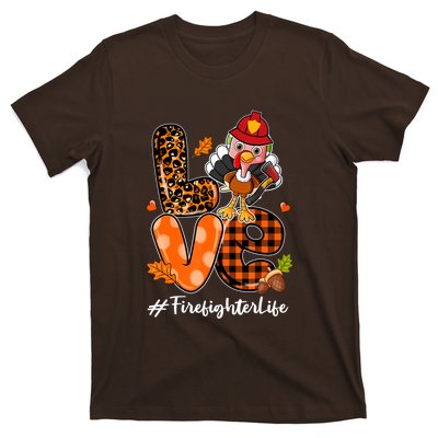 Love Firefighter Leopard Turkey Fall Thanksgiving T-Shirt