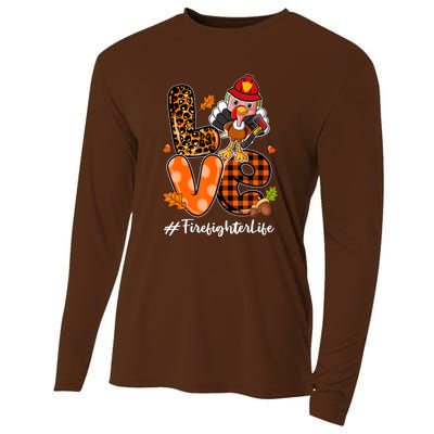 Love Firefighter Leopard Turkey Fall Thanksgiving Cooling Performance Long Sleeve Crew