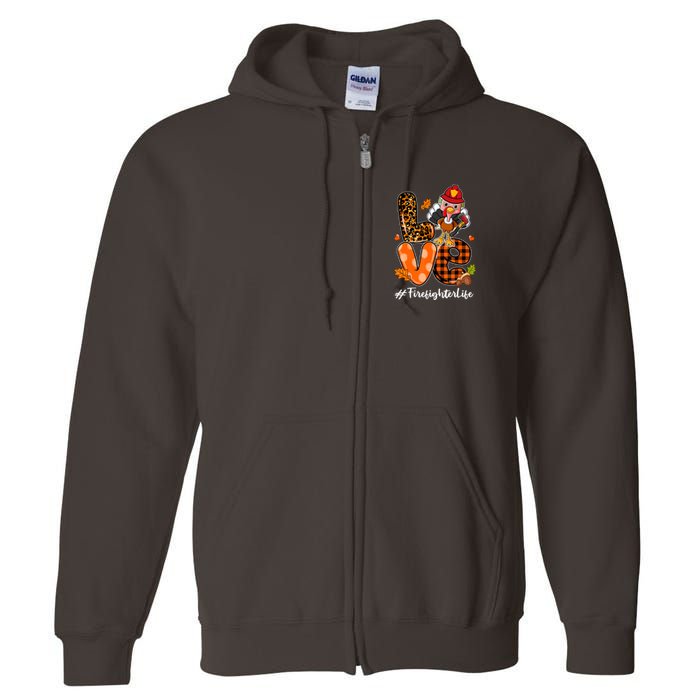 Love Firefighter Leopard Turkey Fall Thanksgiving Full Zip Hoodie