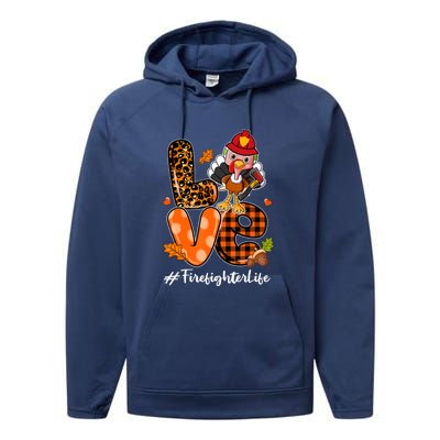 Love Firefighter Leopard Turkey Fall Thanksgiving Performance Fleece Hoodie