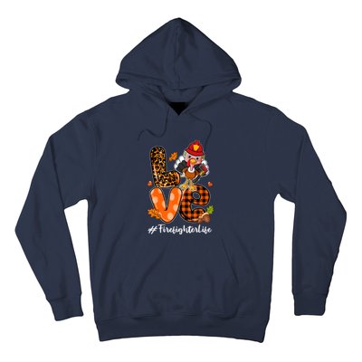 Love Firefighter Leopard Turkey Fall Thanksgiving Hoodie