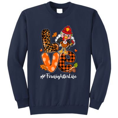 Love Firefighter Leopard Turkey Fall Thanksgiving Sweatshirt