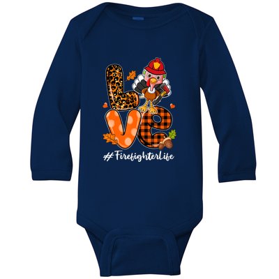 Love Firefighter Leopard Turkey Fall Thanksgiving Baby Long Sleeve Bodysuit