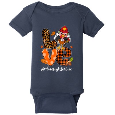 Love Firefighter Leopard Turkey Fall Thanksgiving Baby Bodysuit