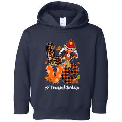 Love Firefighter Leopard Turkey Fall Thanksgiving Toddler Hoodie