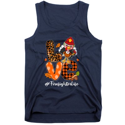 Love Firefighter Leopard Turkey Fall Thanksgiving Tank Top