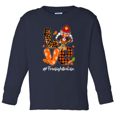 Love Firefighter Leopard Turkey Fall Thanksgiving Toddler Long Sleeve Shirt