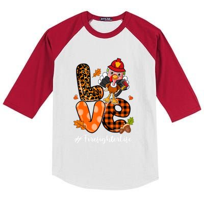 Love Firefighter Leopard Turkey Fall Thanksgiving Kids Colorblock Raglan Jersey