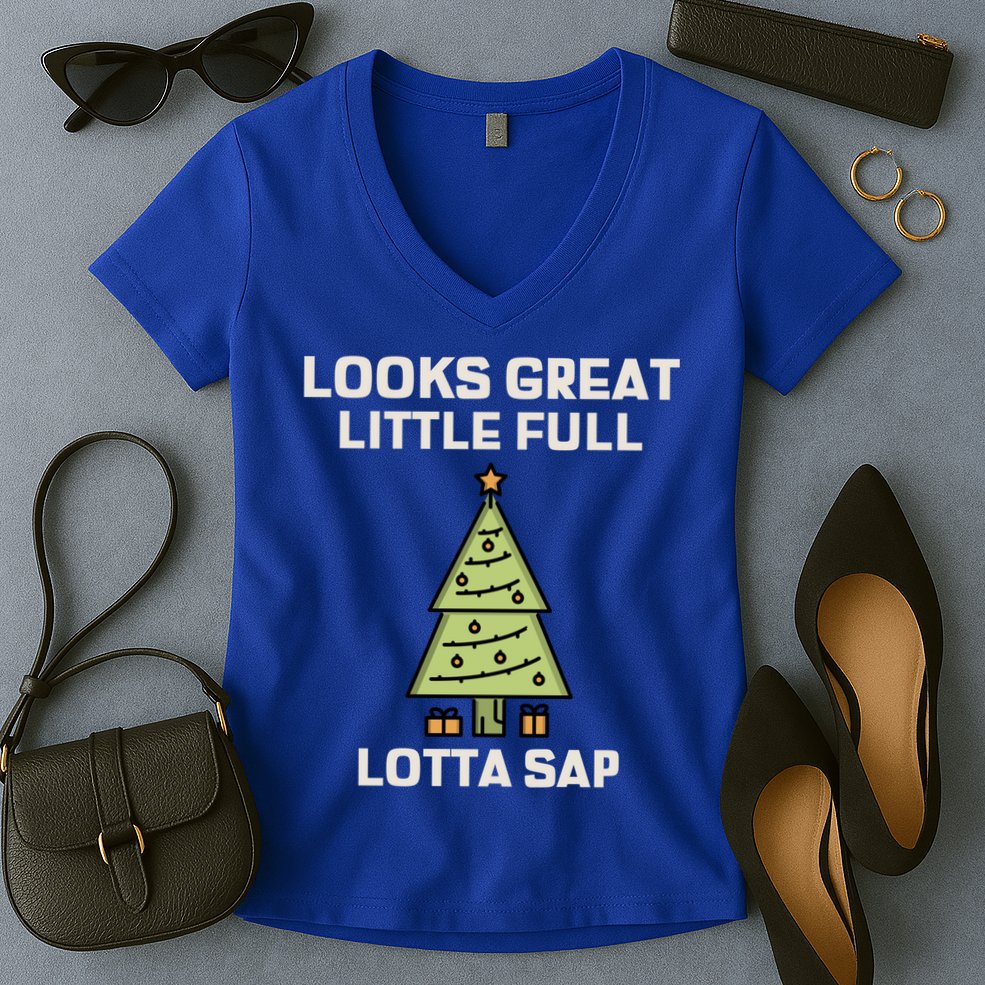 Little Full Lotta Sap Gift Christmas Vacation Funny Xmas Funny Gift Women's V-Neck T-Shirt