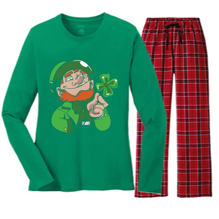 Leprechaun Four Leaf Women's Long Sleeve Flannel Pajama Set 