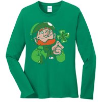 Leprechaun Four Leaf Ladies Long Sleeve Shirt