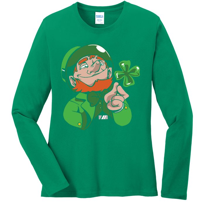 Leprechaun Four Leaf Ladies Long Sleeve Shirt