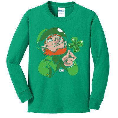 Leprechaun Four Leaf Kids Long Sleeve Shirt