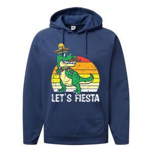 Lets Fiesta Mexican Dino Trex Cinco De Mayo Performance Fleece Hoodie