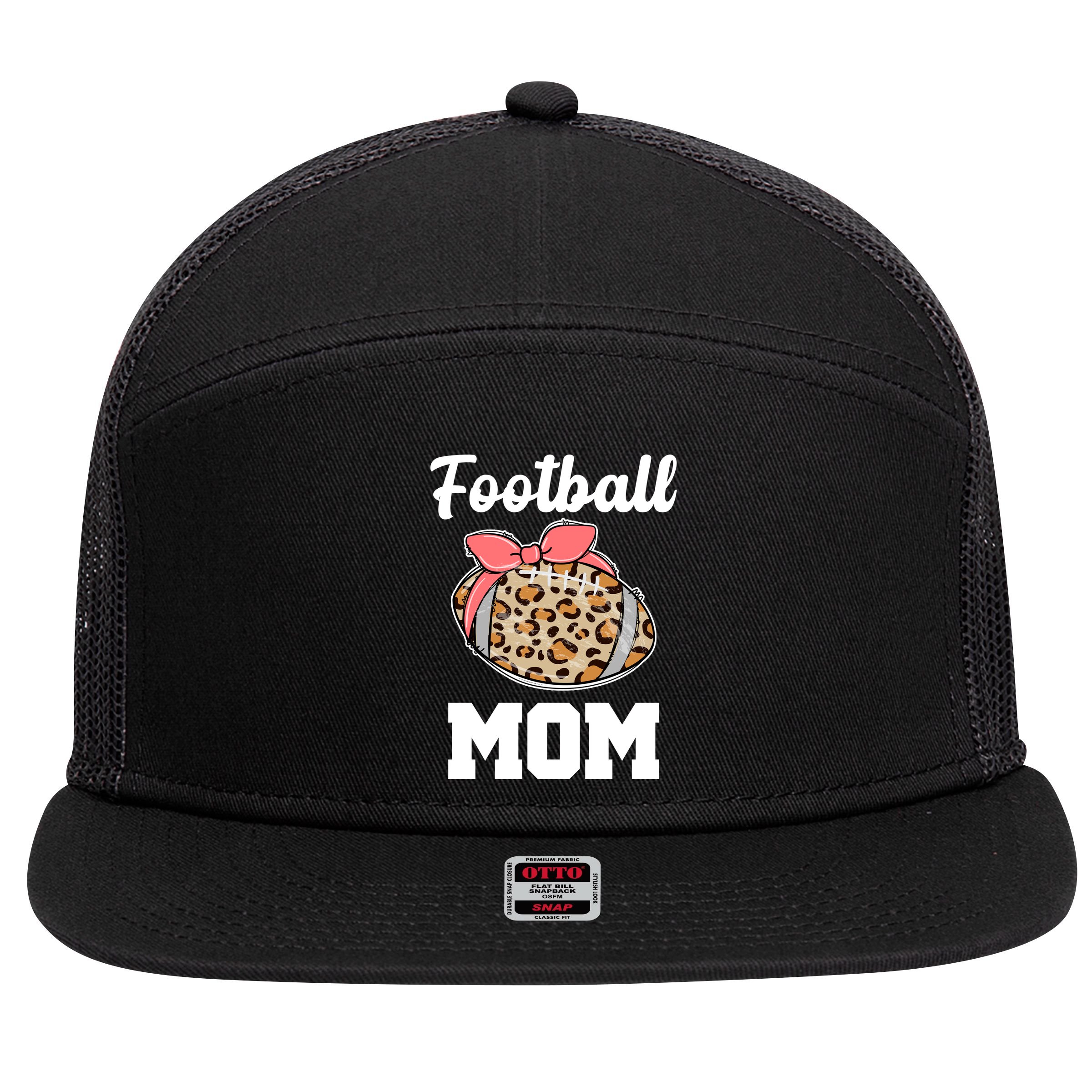 Leopard Football Mom Cute Gift 7 Panel Mesh Trucker Snapback Hat
