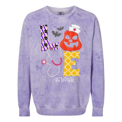 Love Fnp Nurse Life Spooky Nurse Pumpkin Halloween Colorblast Crewneck Sweatshirt