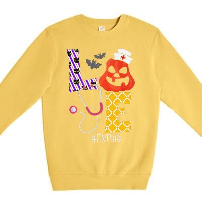 Love Fnp Nurse Life Spooky Nurse Pumpkin Halloween Premium Crewneck Sweatshirt