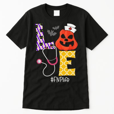 Love Fnp Nurse Life Spooky Nurse Pumpkin Halloween Tall T-Shirt