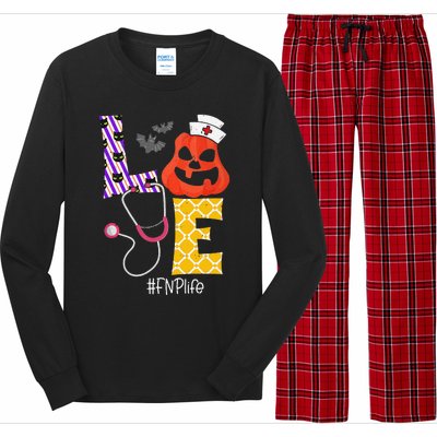 Love Fnp Nurse Life Spooky Nurse Pumpkin Halloween Long Sleeve Pajama Set