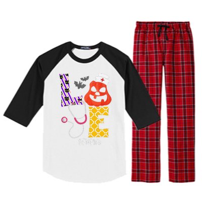 Love Fnp Nurse Life Spooky Nurse Pumpkin Halloween Raglan Sleeve Pajama Set