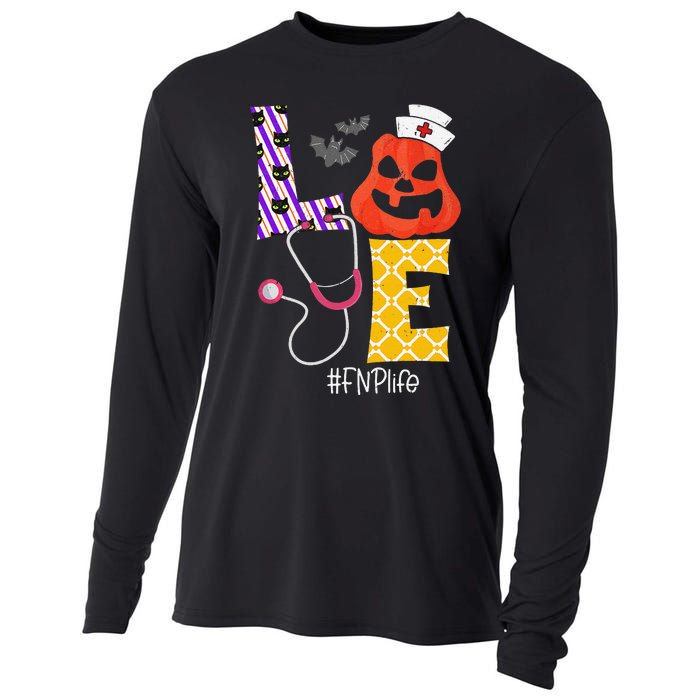 Love Fnp Nurse Life Spooky Nurse Pumpkin Halloween Cooling Performance Long Sleeve Crew