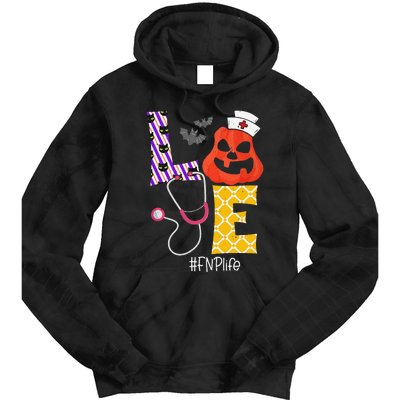 Love Fnp Nurse Life Spooky Nurse Pumpkin Halloween Tie Dye Hoodie