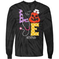 Love Fnp Nurse Life Spooky Nurse Pumpkin Halloween Tie-Dye Long Sleeve Shirt