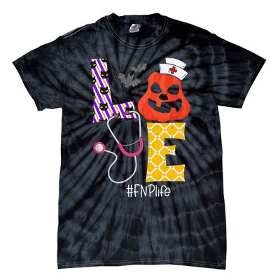 Love Fnp Nurse Life Spooky Nurse Pumpkin Halloween Tie-Dye T-Shirt