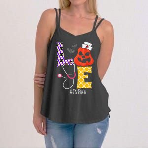 Love Fnp Nurse Life Spooky Nurse Pumpkin Halloween Women's Strappy Tank