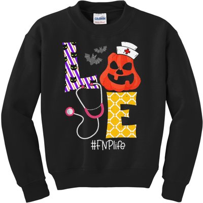 Love Fnp Nurse Life Spooky Nurse Pumpkin Halloween Kids Sweatshirt