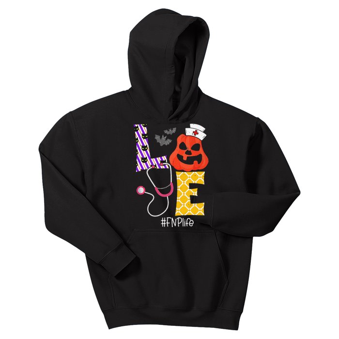 Love Fnp Nurse Life Spooky Nurse Pumpkin Halloween Kids Hoodie