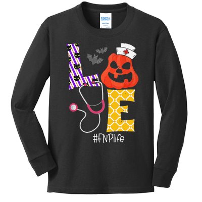 Love Fnp Nurse Life Spooky Nurse Pumpkin Halloween Kids Long Sleeve Shirt