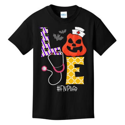 Love Fnp Nurse Life Spooky Nurse Pumpkin Halloween Kids T-Shirt