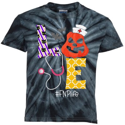 Love Fnp Nurse Life Spooky Nurse Pumpkin Halloween Kids Tie-Dye T-Shirt