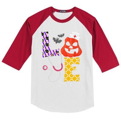 Love Fnp Nurse Life Spooky Nurse Pumpkin Halloween Kids Colorblock Raglan Jersey