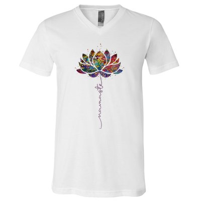 Lotus Flower Namaste Yoga Watercolor Meditation Zen Bohemian V-Neck T-Shirt