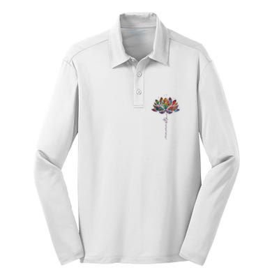 Lotus Flower Namaste Yoga Watercolor Meditation Zen Bohemian Silk Touch Performance Long Sleeve Polo